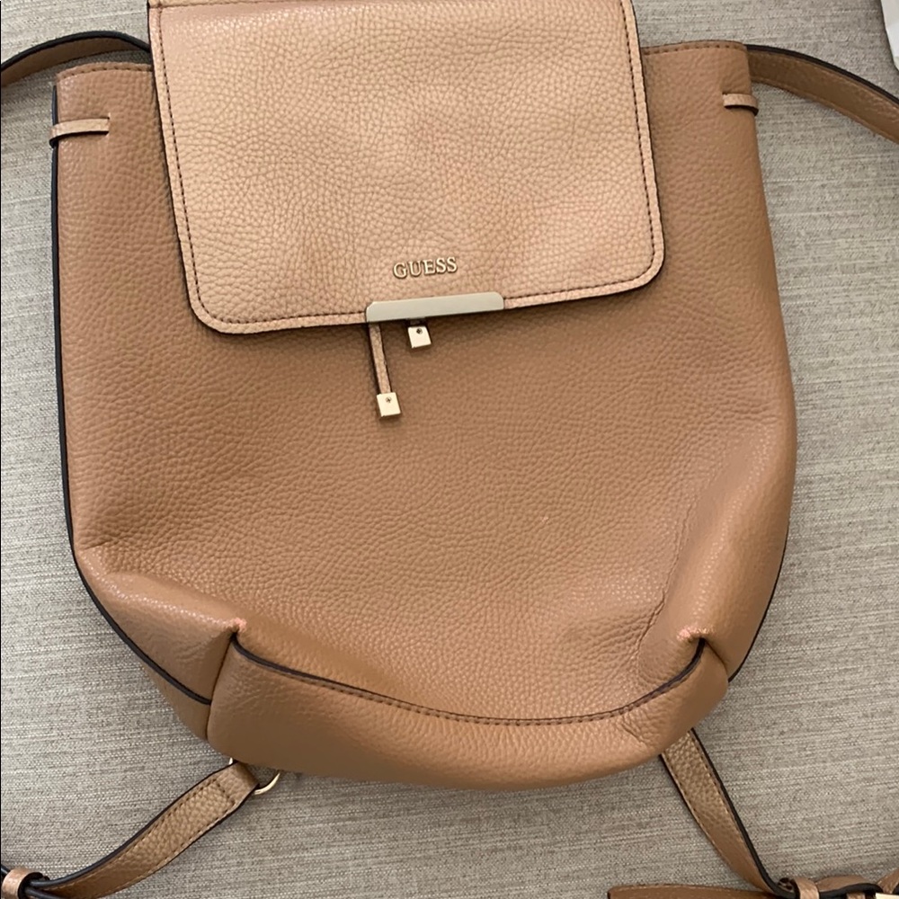 GUESS Camel and Gold Leather Backpack